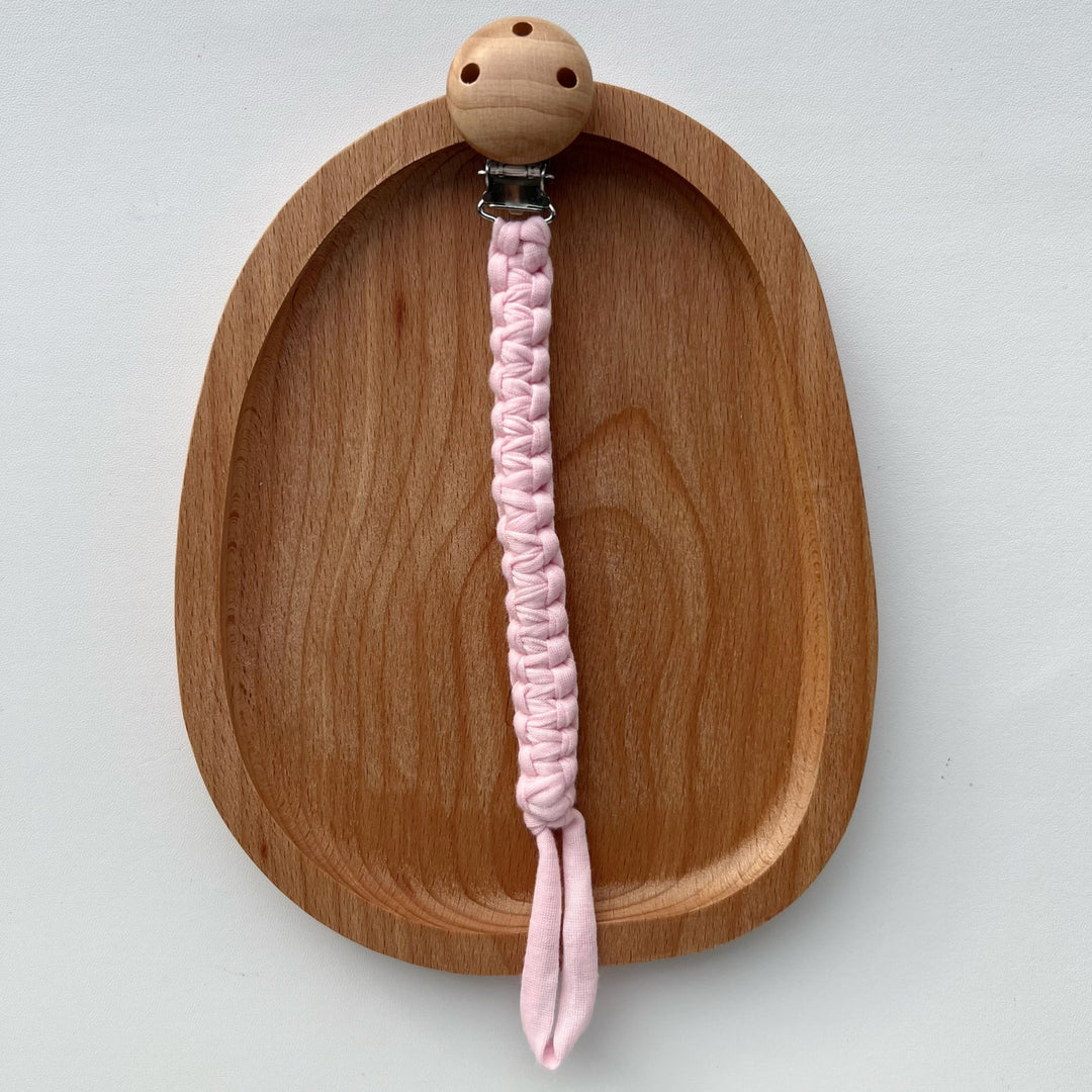 Braided Cotton Pacifier Clip with Wooden Safety Clip