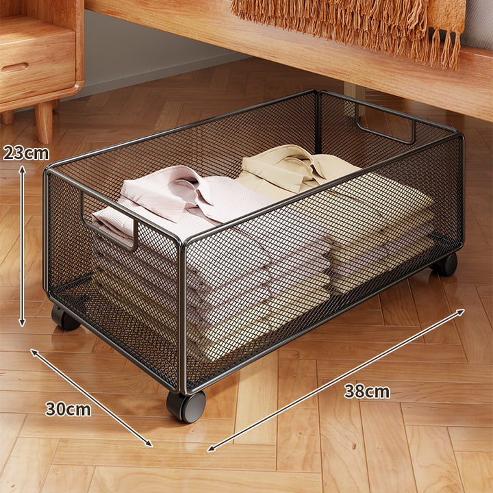 Under-Bed Rolling Mesh Storage Basket with Castor Wheels