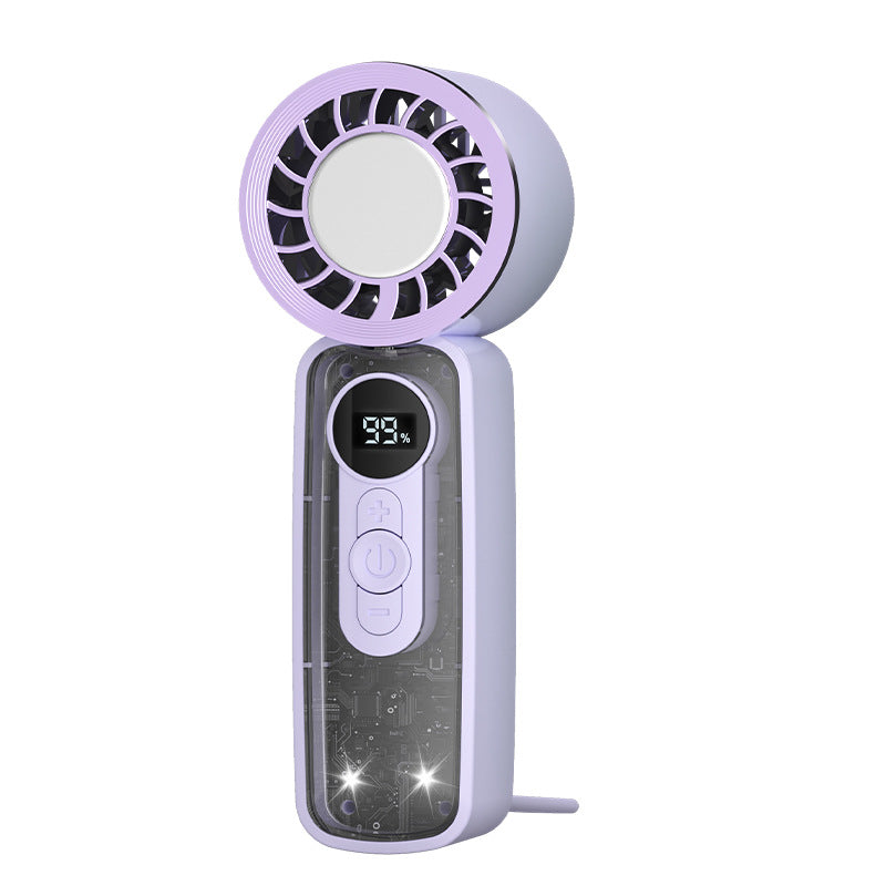 Cooling bladeless micro-turbine handheld fan with OLED battery display and fold-out stand Kalsten