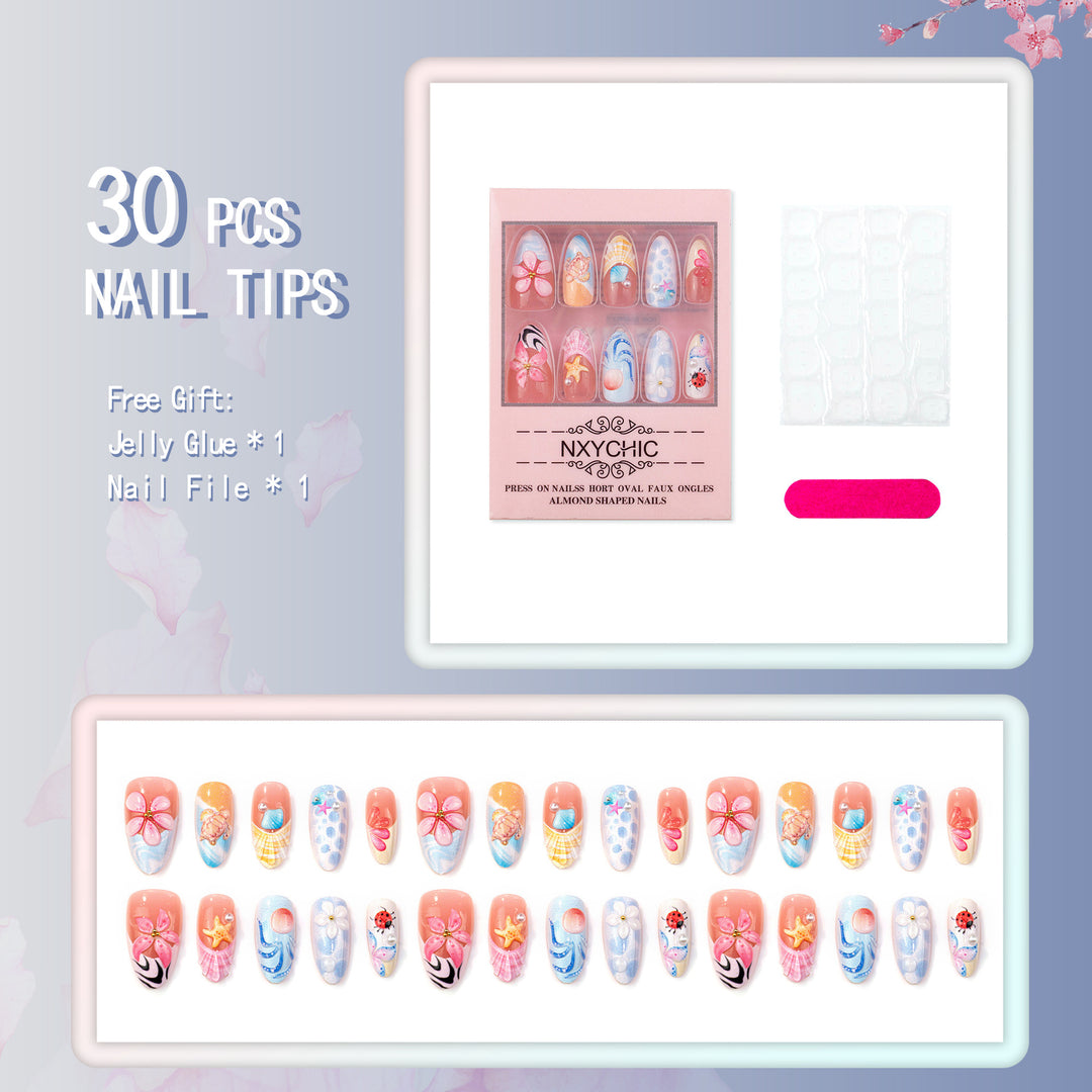 Ocean-Inspired Decorative Press-On Nail Art Set