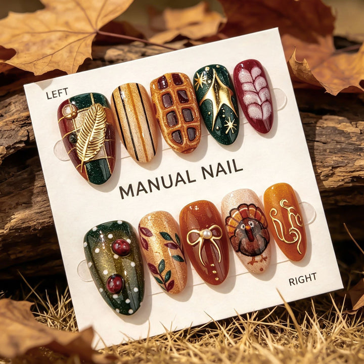 Festive Autumn-Themed Press-On Nail Art Set