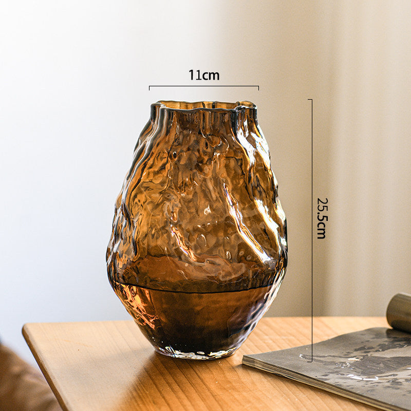 Handblown Textured Organic Glass Floor Vase with Narrow Mouth Kalsten