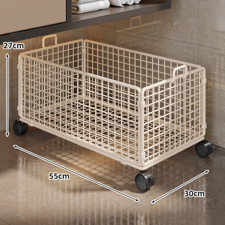 Under-Cabinet Low-Profile Rolling Mesh Storage Crate with Four Swivel Locking Casters