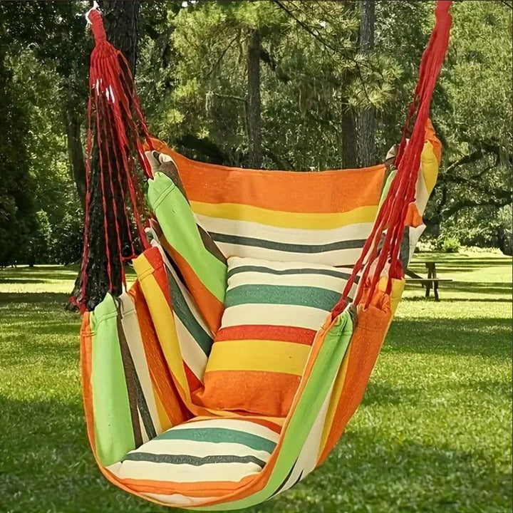 Hanging hammock chair with reinforced cotton canvas and integrated arm pockets Kalsten