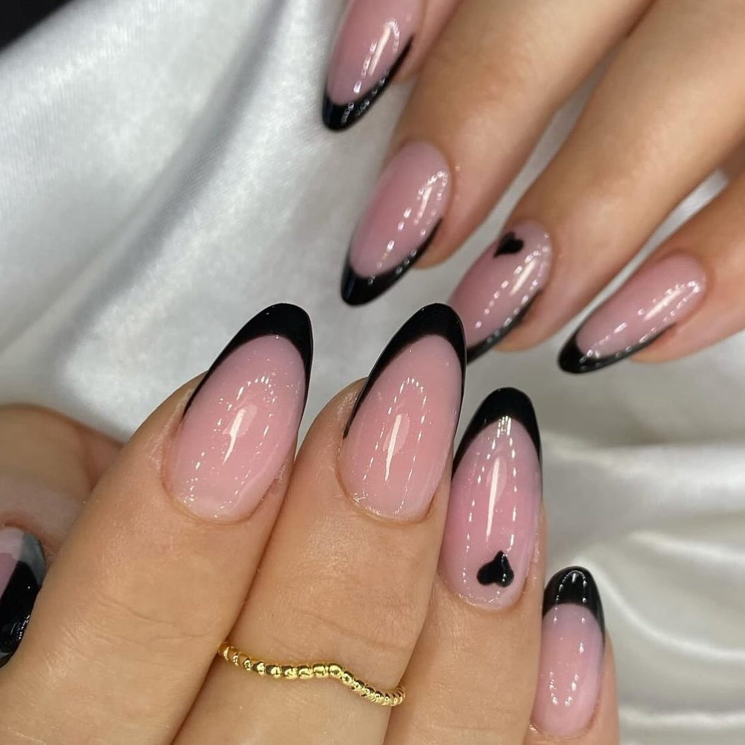 Elegant Stiletto Press-On Nail Tips with Heart Accents