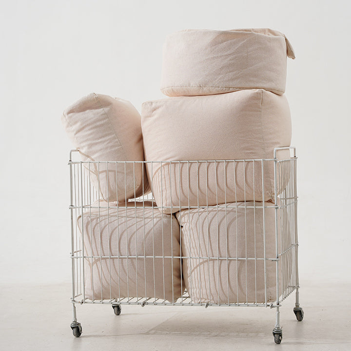 Modular floor cushion and pouf set with water-repellent microfiber cover