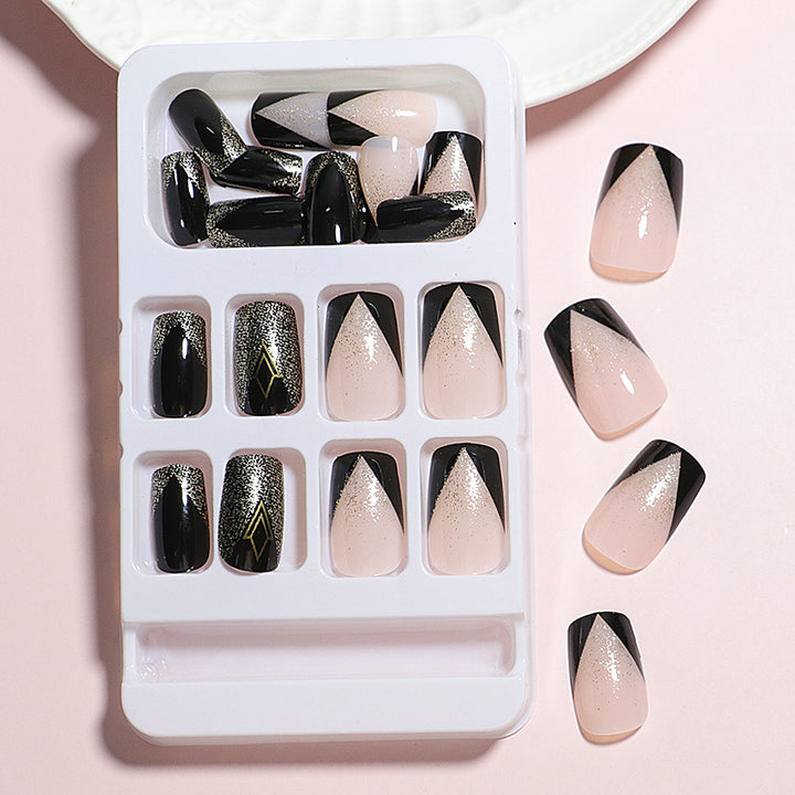 Elegant Press-On Nail Art Set with Geometric Design Kalsten