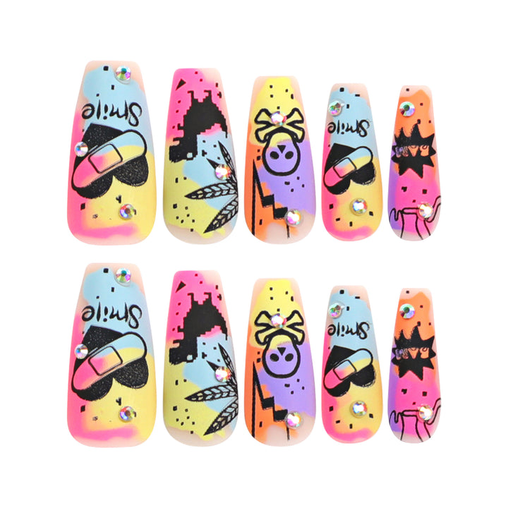 Artistic nail art with colorful design and glitter decoration Kalsten