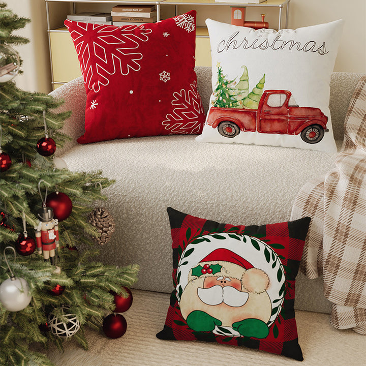 Festive Buffalo Plaid Santa Face Decorative Pillow Cover with Concealed Zipper