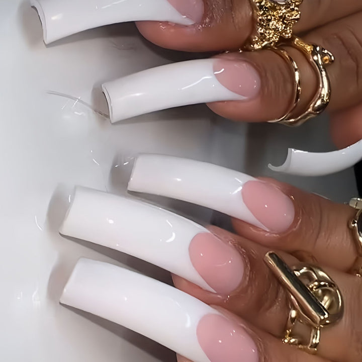 Elegant French Tip Acrylic Nail Extensions Kalsten
