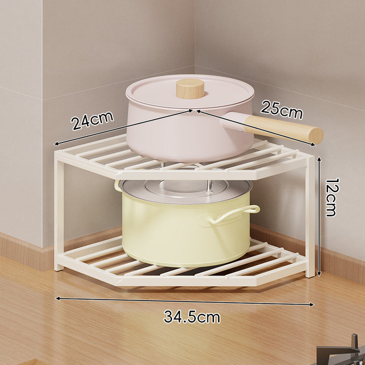 Corner Three-Tier Hexagonal Metal Mesh Kitchen Pot and Pan Organizer Rack