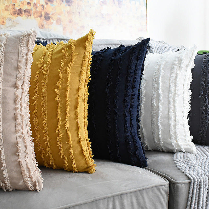 Decorative Fringed Textured Throw Pillow Cover Pair