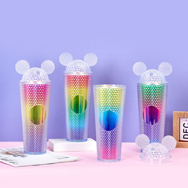 Studded Textured Reusable Tumbler With Decorative Ear-Top Screw Lid
