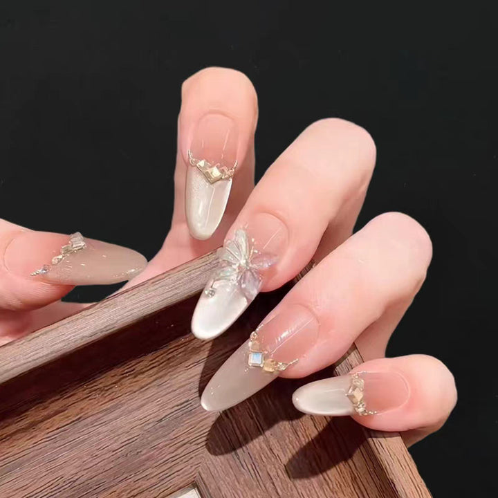Artistic Press-On Nail Set with Floral and Glossy Accents Kalsten