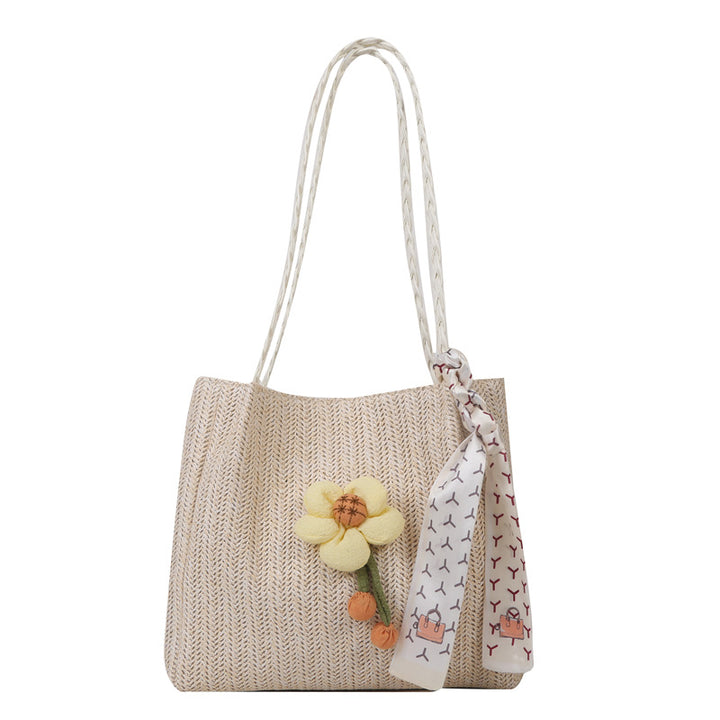 Floral Embellished Straw Tote Bag