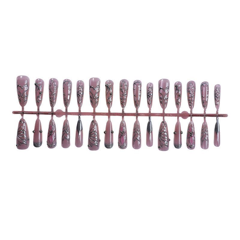 Artistic Press-On Nail Set with Intricate Floral Designs kalsten