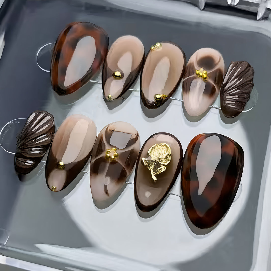 Artistic Tortoiseshell Press-On Nail Art Set Kalsten