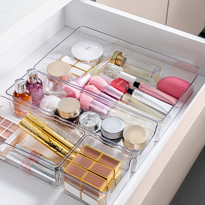 Transparent storage box for refrigerator and cupboard with narrow front opening and anti-slip nubs