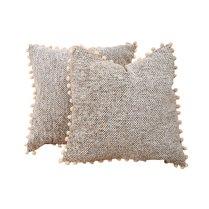 Decorative Textured Bouclé Throw Pillow Set with Pom-Pom Trim