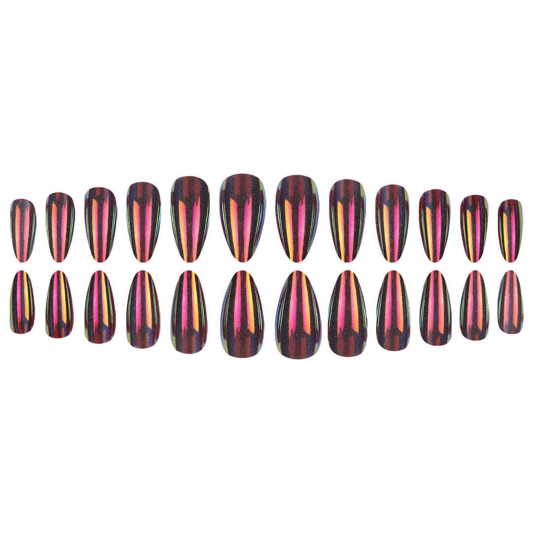 Artistic Long Press-On Nail Set with Glamorous Stripe Design Kalsten