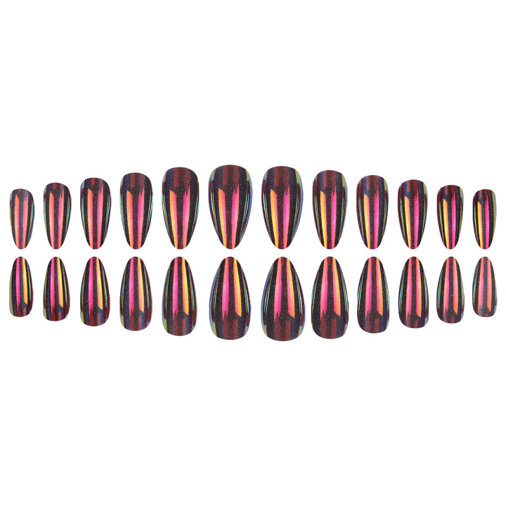 Artistic Long Press-On Nail Set with Glamorous Stripe Design Kalsten