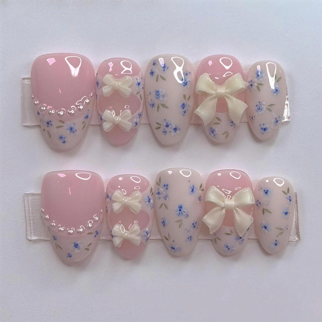 Artistic Floral and Bow Press-On Nail Set