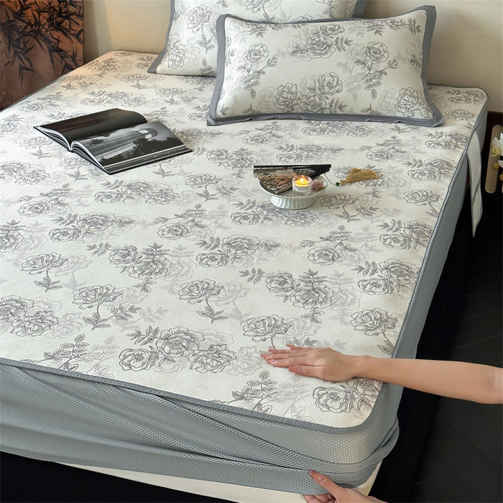 Bed Sheet Set with floral all-over print and decorative hem band