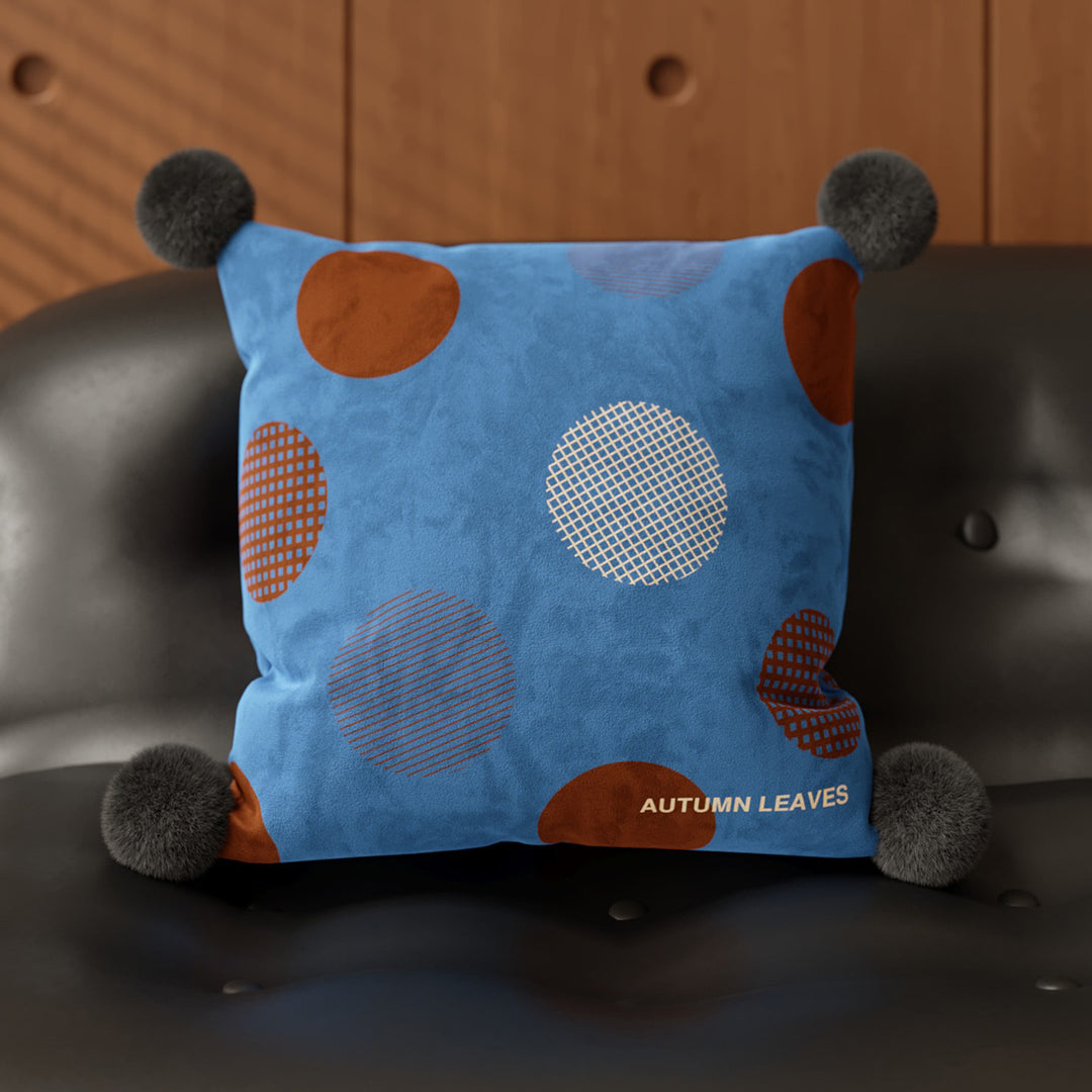 Velvet Geometric Pom-Pom Accent Cushion