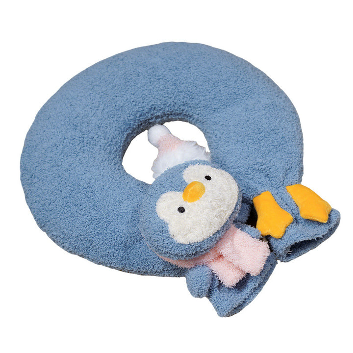 Ergonomic neck pillow travel pillow with cuddly penguin application
