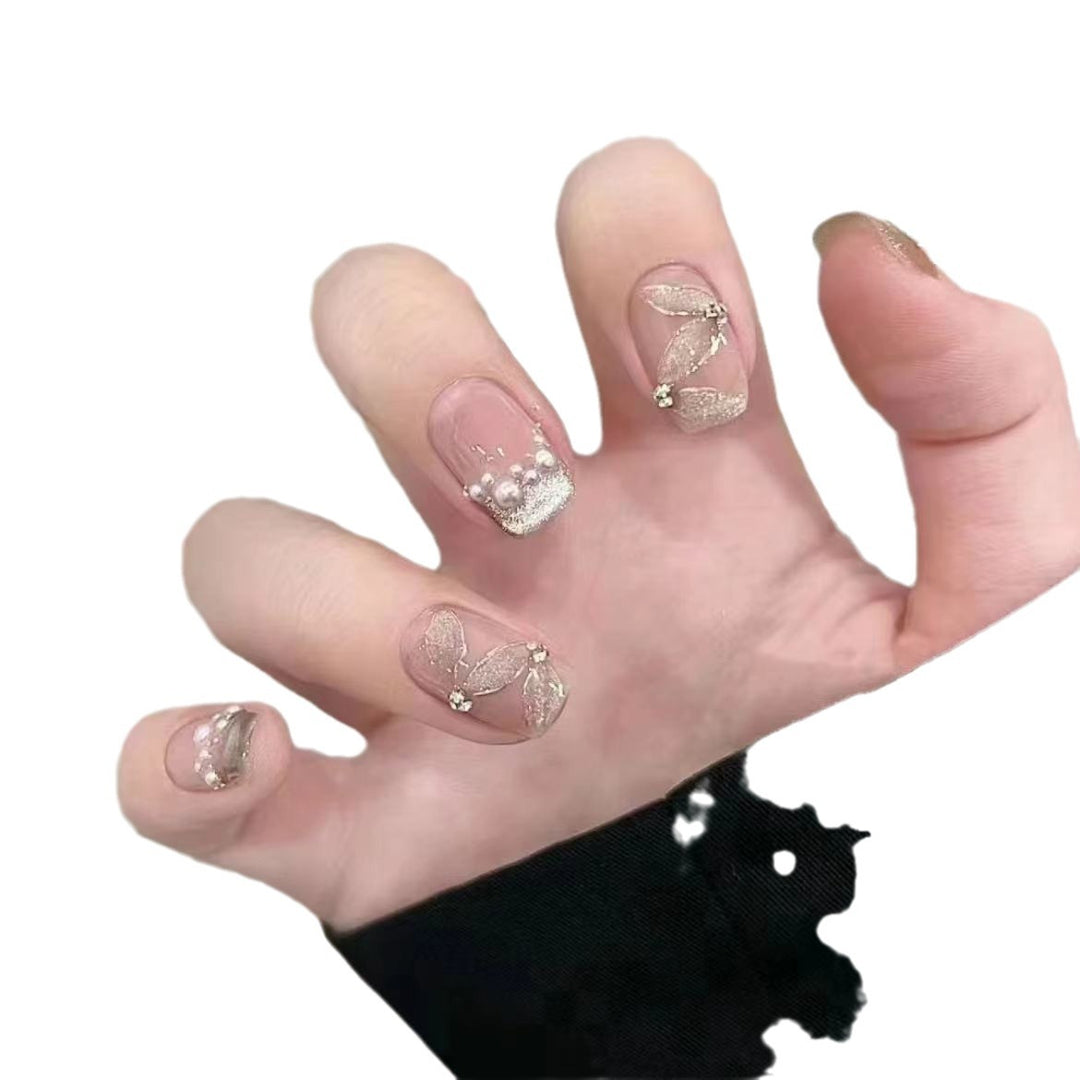 Elegant Press-On Nail Art Set with Beaded Embellishments Kalsten