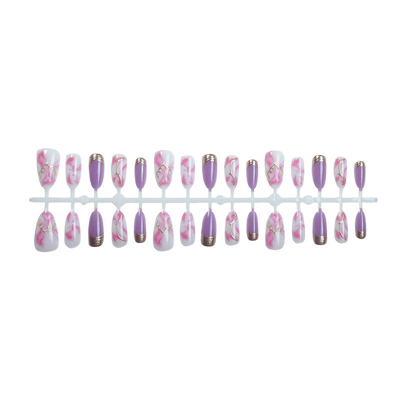 Elegant Marbled Press-On Nail Art Set with Gold Accents Kalsten