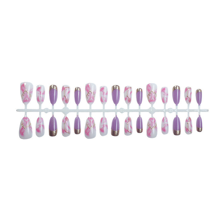 Elegant Marbled Press-On Nail Art Set with Gold Accents Kalsten