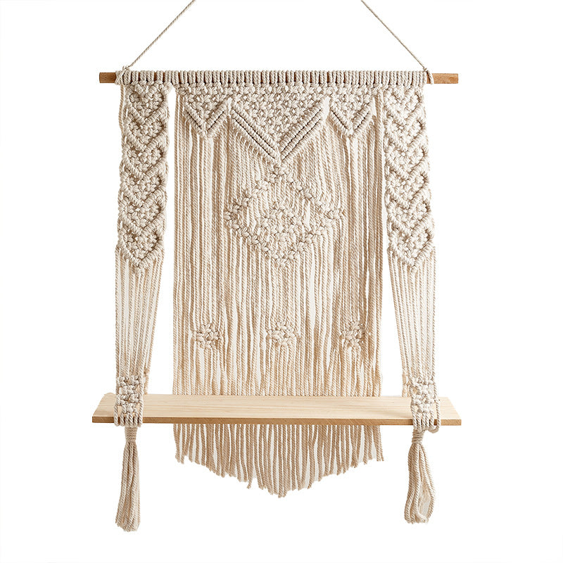 Macramé Wall Hanging Art with Wooden Shelf Kalsten
