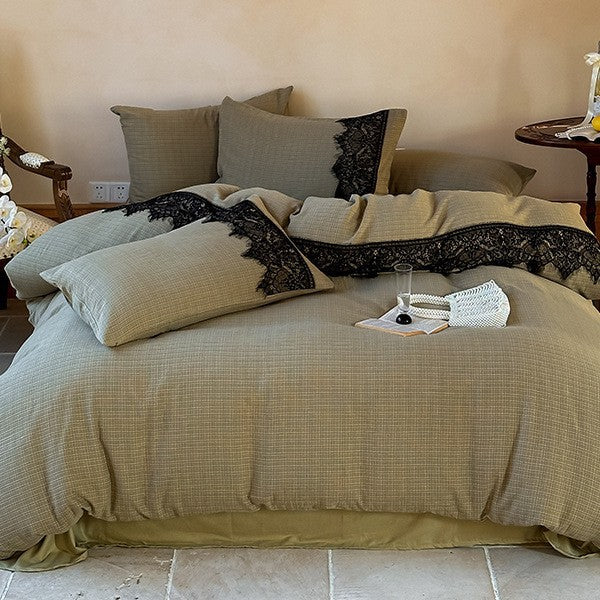 Luxurious cotton bedding set with lace trim