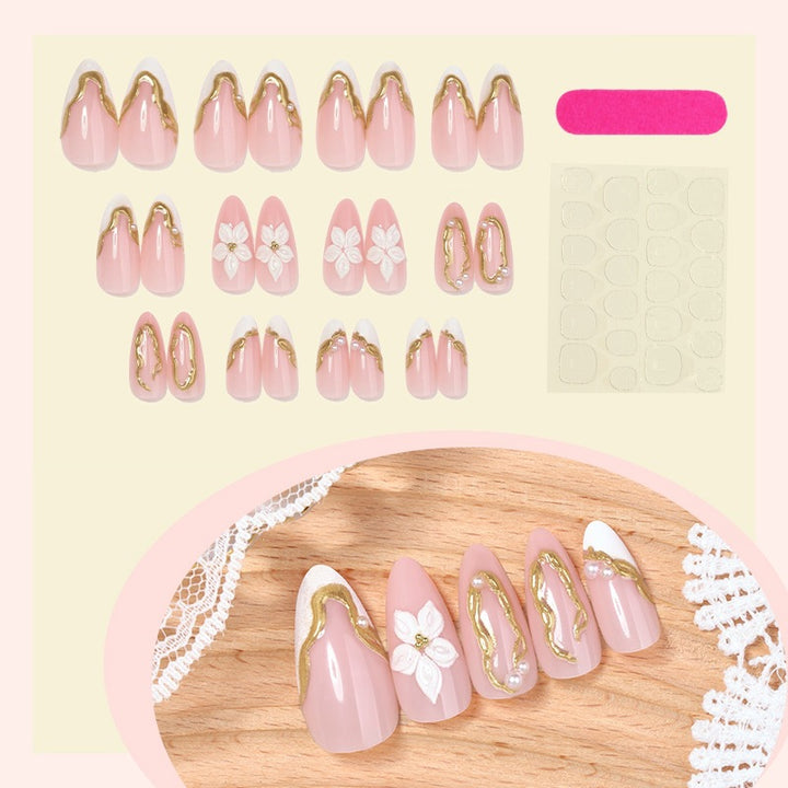 Acrylic nail set with elegant flower and glitter decoration Kalsten