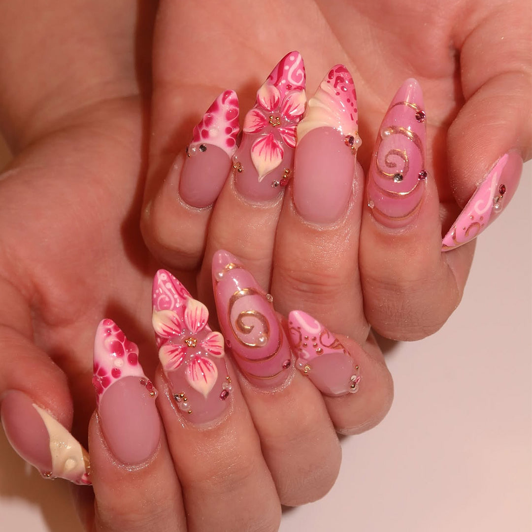 Artistic Floral Stiletto Nail Art