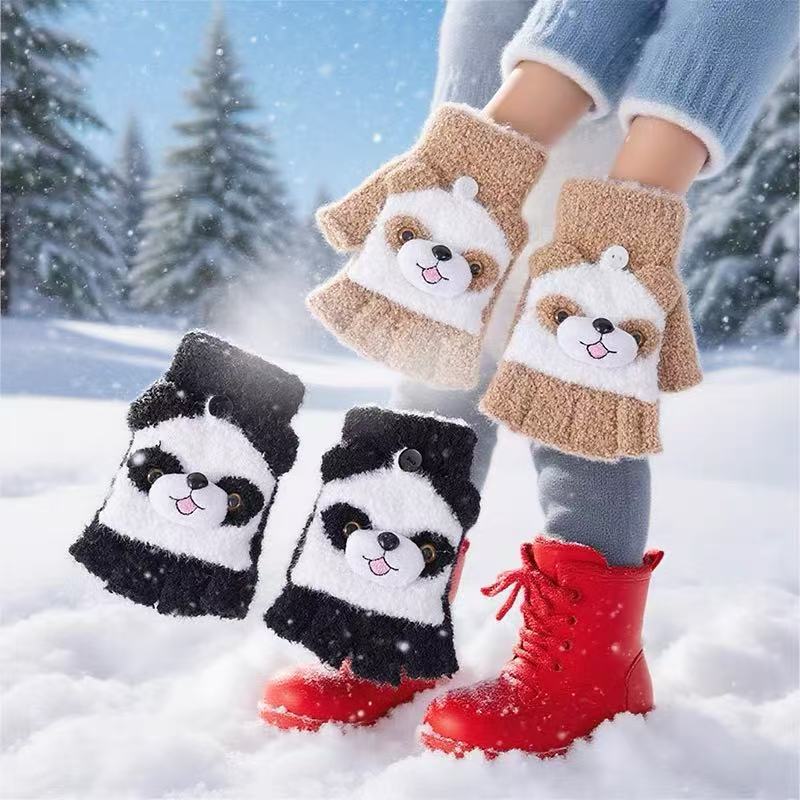 Cute Panda-Themed Fingerless Gloves Kalsten