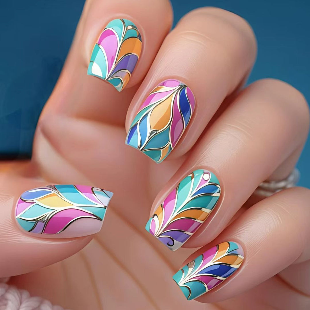 Artistic Colorful Leaf Design Nail Art Kalsten