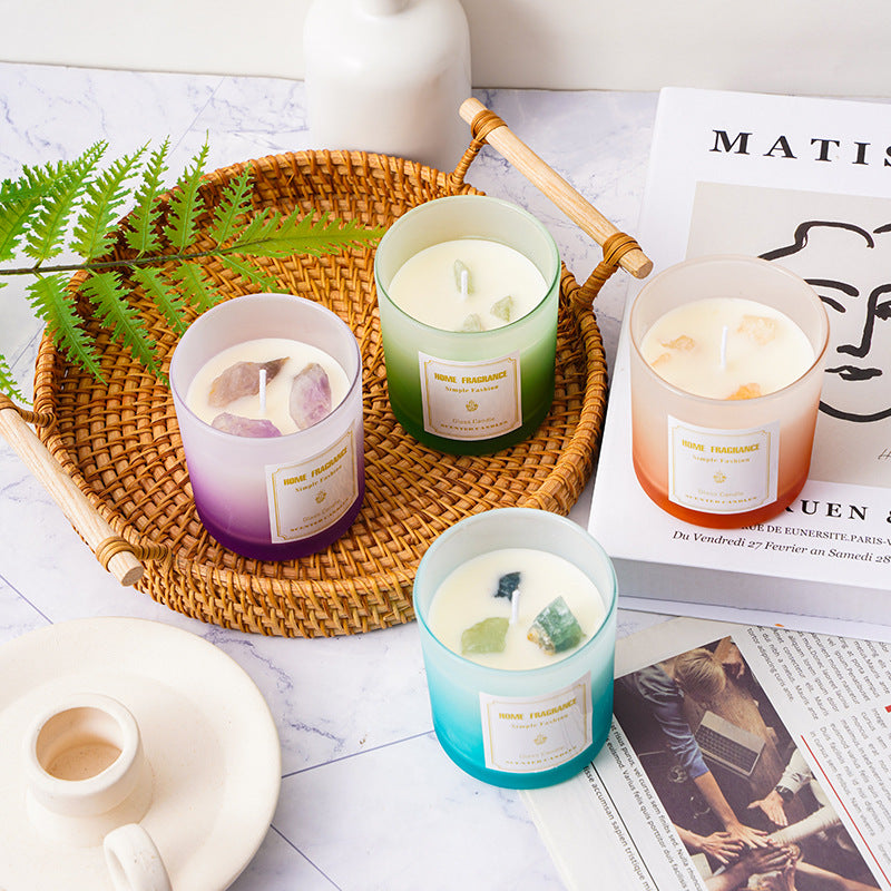 Aromatic Gemstone-Top Frosted Glass Jar Candle