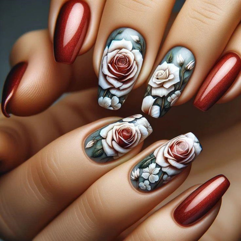 Artificial nails with romantic rose pattern Kalsten