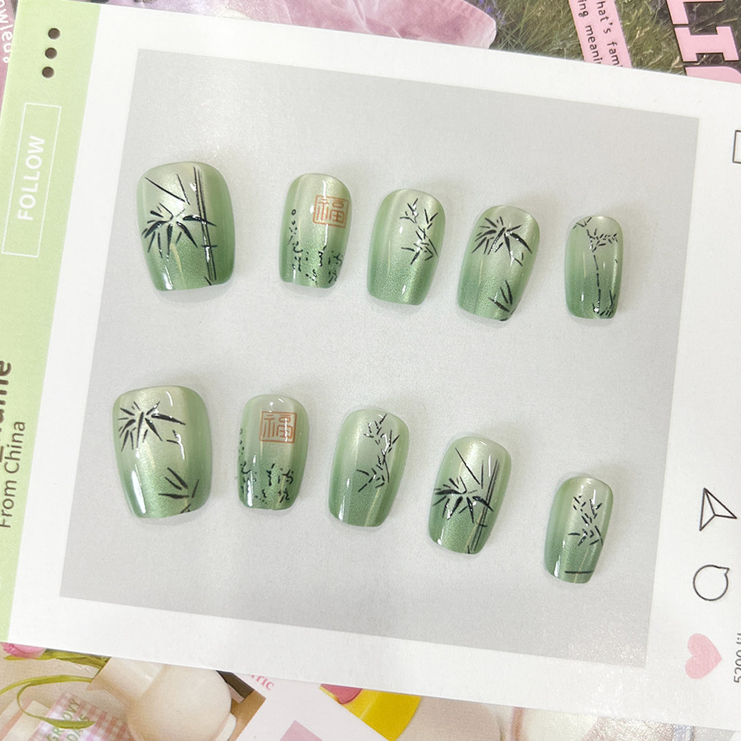 Artistic nail tips with bamboo motif Kalsten