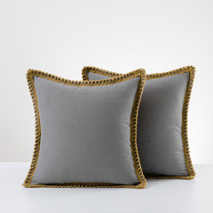 Decorative Linen Throw Pillow Pair with Braided Fringe Trim