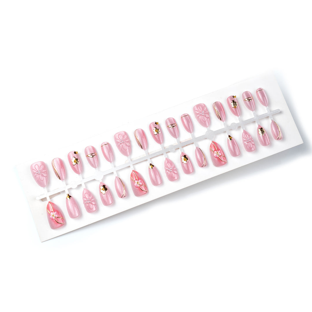 Elegant Floral Embellished Press-On Nail Art Kalsten
