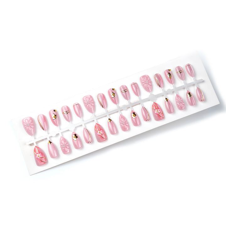 Elegant Floral Embellished Press-On Nail Art Kalsten