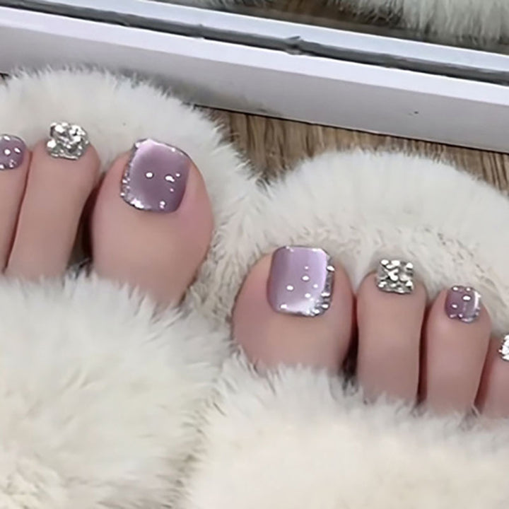 Elegant Rhinestone-Accented Pedicure Nail Art