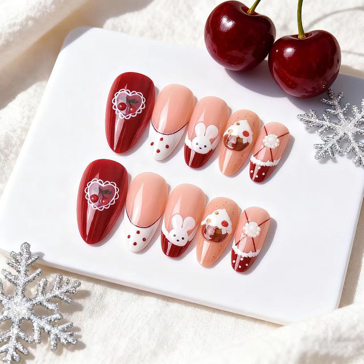 Playful Holiday-Themed Press-On Nail Art Set