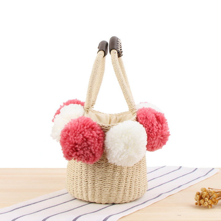 Basket bag with decorative pompons Kalsten