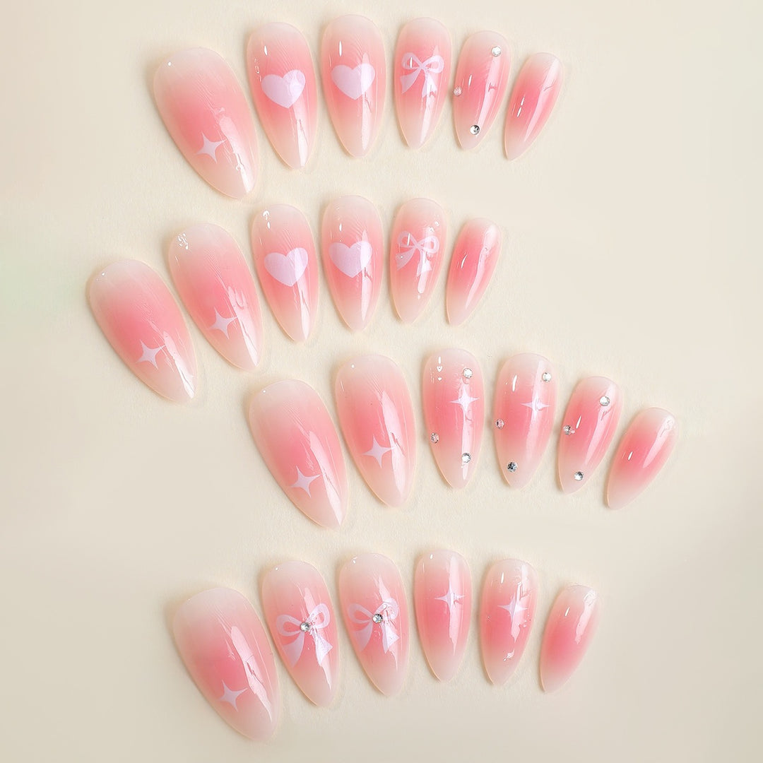 Artificial nail set with romantic hearts and elegant bows Kalsten
