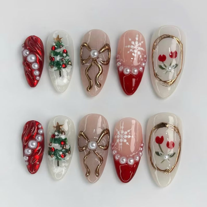 Artificial nail set with festive snowmen and Christmas motifs Kalsten