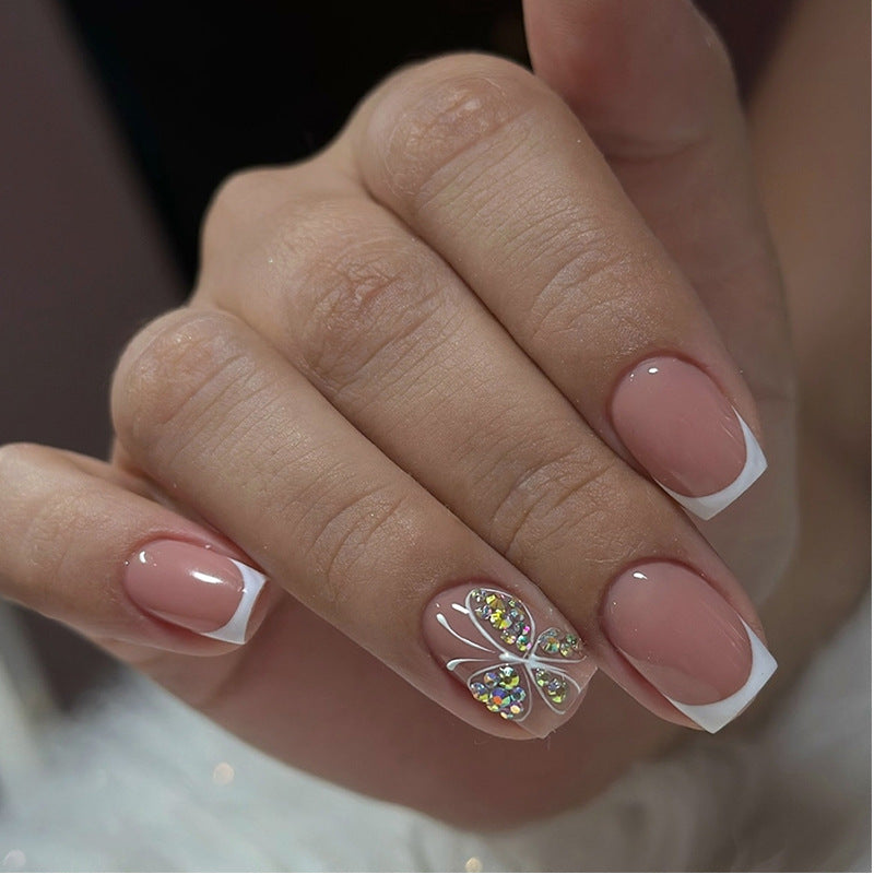 Decorative Press-On Nail Set with Butterfly and Gem Accents kalsten